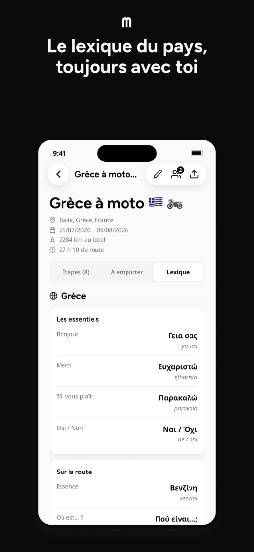 Lexique des mots utiles dans la langue du pays traversé